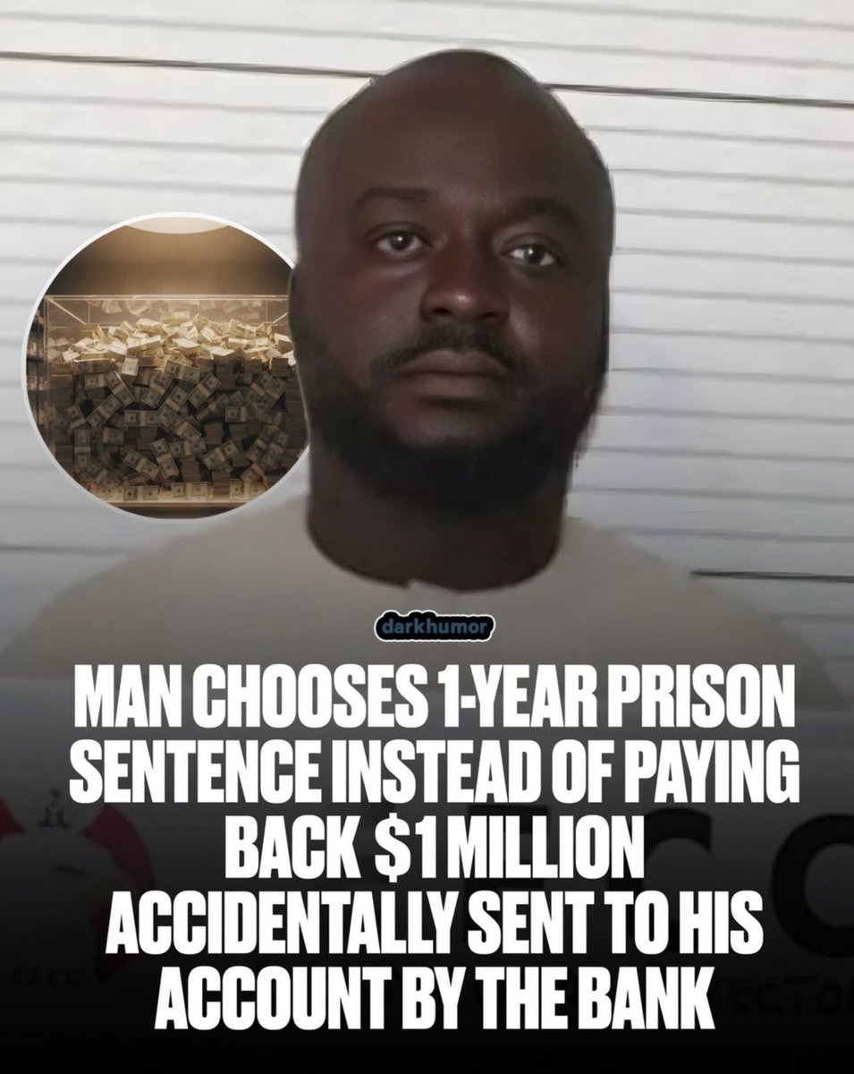 AllanSseky's tweet photo. Imagine 1 million dollars mistakenly sent to your account and either you return it or go to jail for 1 year. This man Ojo Eghosa chose jail 😂🙌 https://t.co/7A2VcZyt3s