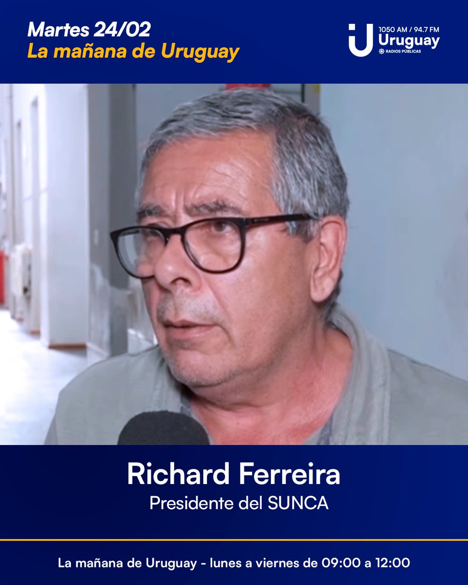 #Hoy en #LaMañanaDeUruguay:
 🏗️ Richard Ferreira, presidente del SUNCA.

💞 Gimena Barboza, integrante de la directiva de la Fundación Corazoncitos.

🎦 Llamale H Verano: Wincy Oyarce, director de la película "Tan inmunda y tan feliz".

📻1050 AM - 94.7 FM