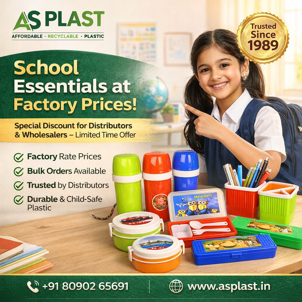 asplastindia's tweet image. 🎒 School Essentials at Factory Prices!

Water Bottles | Lunch Boxes | Pencil Boxes | Pen Holders
✔ Bulk Orders
✔ Distributor Rates
✔ Trusted Since 1989
Limited Time Discount!
📞 Call Now: +91 80902 65691
🌐 Visit: asplast.in/product-catego…

#ASPlast #Stationery #FactoryRate