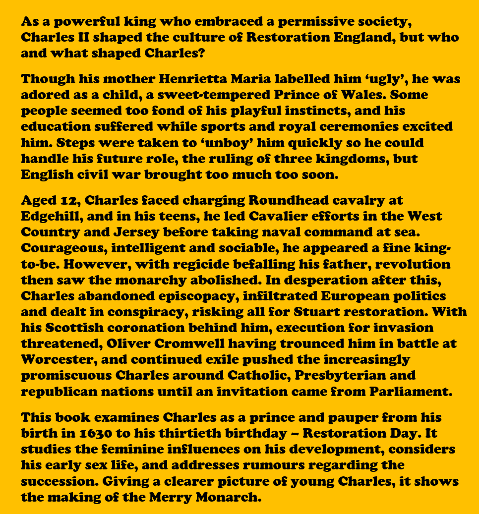 Taster🧵⬇️

The bio examines Charles as a prince &amp; powerless king, with new focus on his #mentalhealth.

How &amp; why did he become the sex-mad Merry Monarch?

amazon.co.uk/dp/1399064517
amazon.com/dp/1399064517
pen-and-sword.co.uk/Charles-II-Har…
#history
#childhood
#war
#women
#royals
#revolution