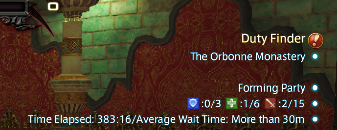 WithoutAWitch's tweet photo. 7 hrs queue for Orbonne. I understand I started this queue at a fucked up time (3am est), but I'm on a server that typically has one world at capacity. You're telling me there hasn't been at least 24 people with Orbonne unlocked queueing ally roul at the same time IN 7 HOURS? https://t.co/8aIDN4THAF