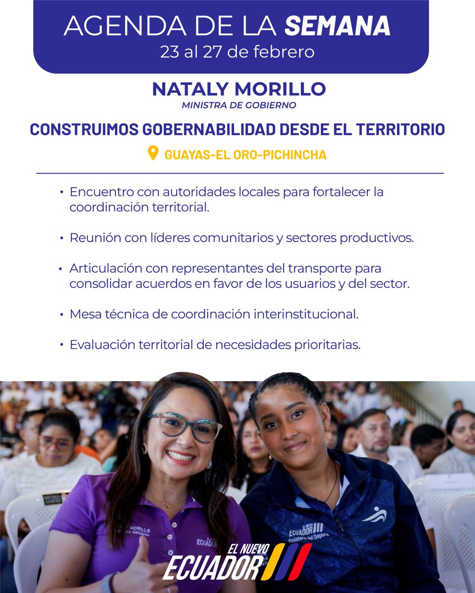 Transformamos el diálogo en acciones concretas. Iniciamos una semana de territorio y gestión técnica para fortalecer la atención en cada rincón del país.

Escuchar a la ciudadanía es el primer paso; resolver sus demandas es nuestra prioridad en #ElNuevoEcuador.