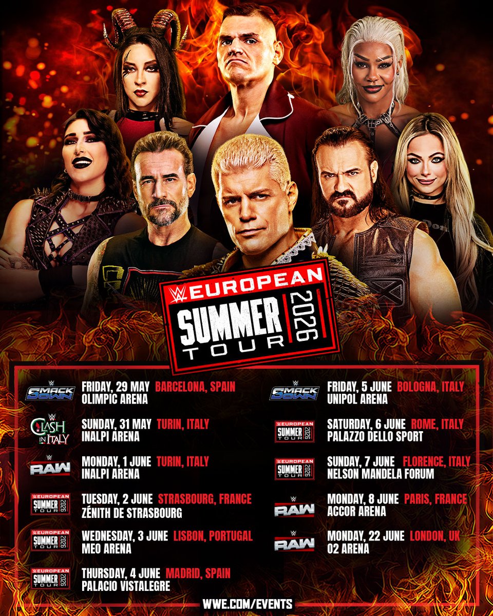 ⚡ El WWE European Summer Tour está a la vuelta de la esquina. 💪🌍

Aquí tienes todas las fechas y eventos disponibles. 👊💥 ¿En cuáles te veremos? 

¡No te quedes fuera! Pre-regístrate aquí:
🔗 wwe.com/wweliveeurope