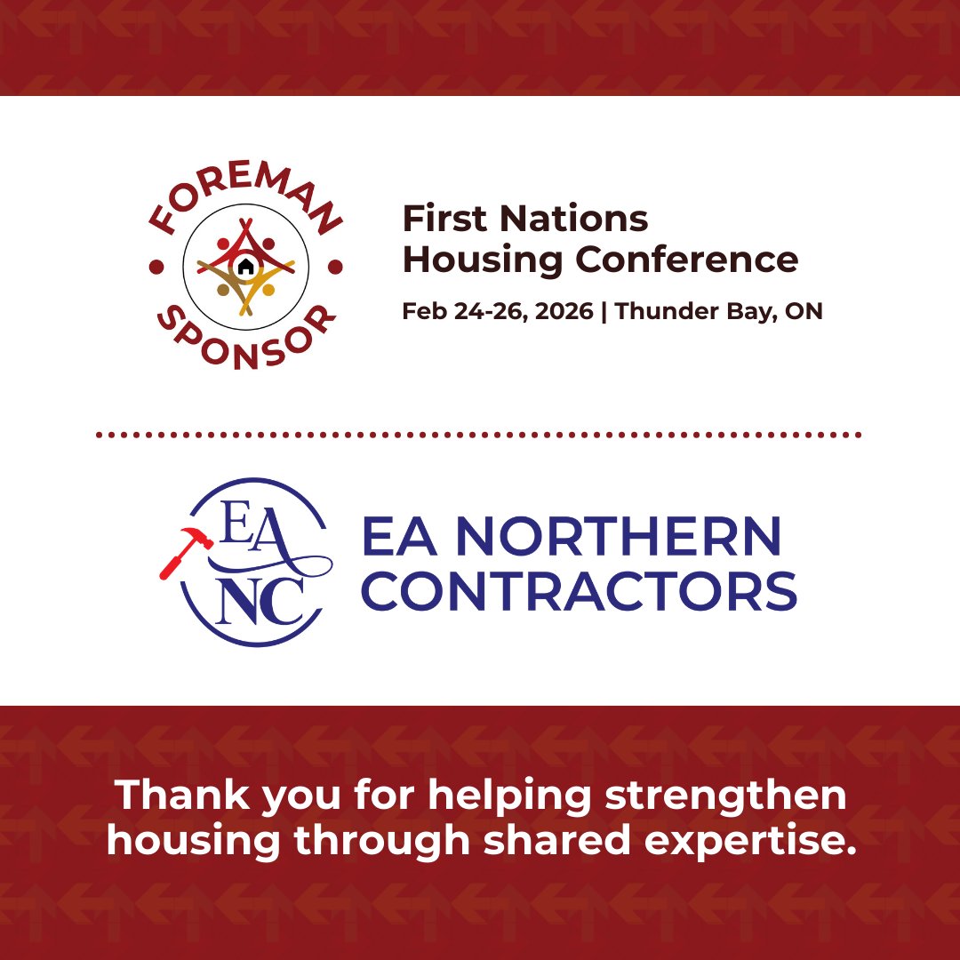 FNHComm's tweet photo. Tomorrow is the day!

Thank you to EA Northern Contractors, our Foreman Sponsor, for your outstanding support of FNHC 2026.

Together, we strengthen homes and communities.
#FNCH2026 #FirstNationsHousing https://t.co/5ABkhsmiiW