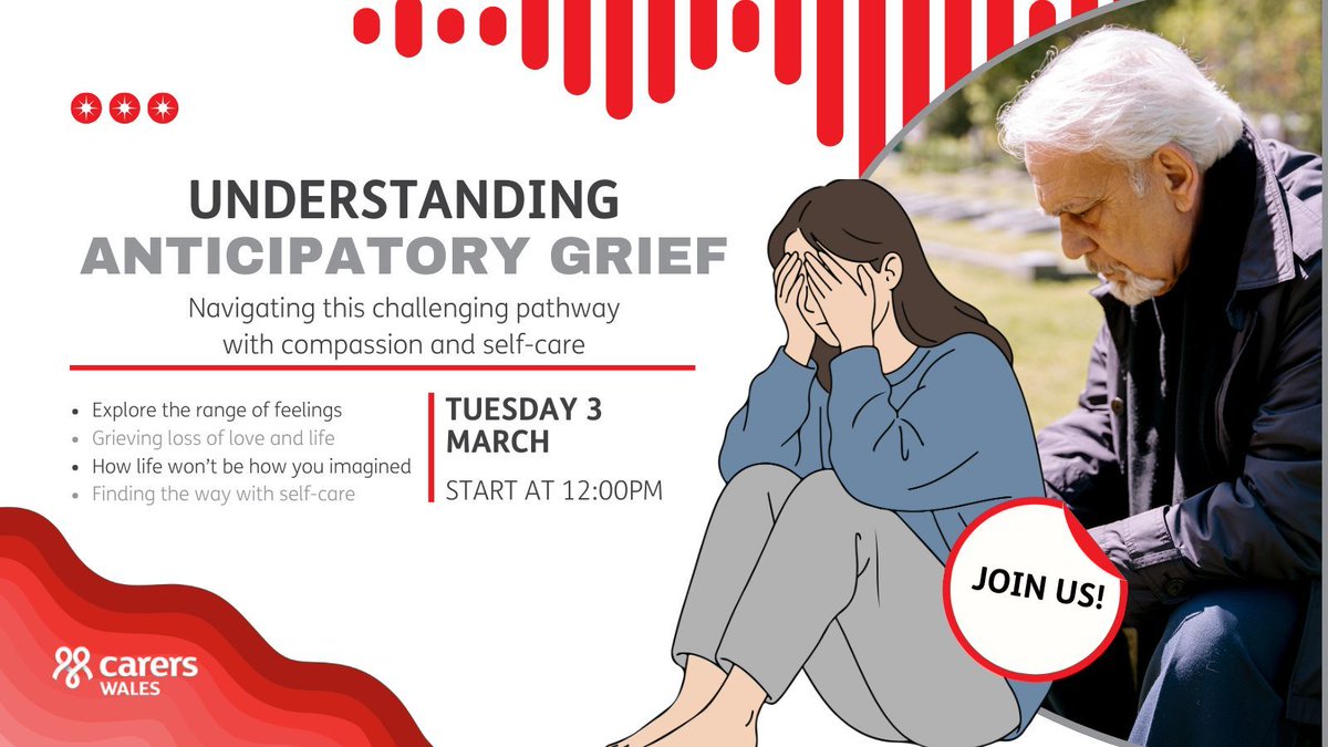 CarersWales's tweet image. New Online Session: Understanding Anticipatory Grief

Grief can begin long before a loss happens.
This session explores what anticipatory grief is and how to navigate it with compassion and self-care.

📅 Tues 3 March @ 12 | 📍 Online
Book here: buff.ly/94tH9rA