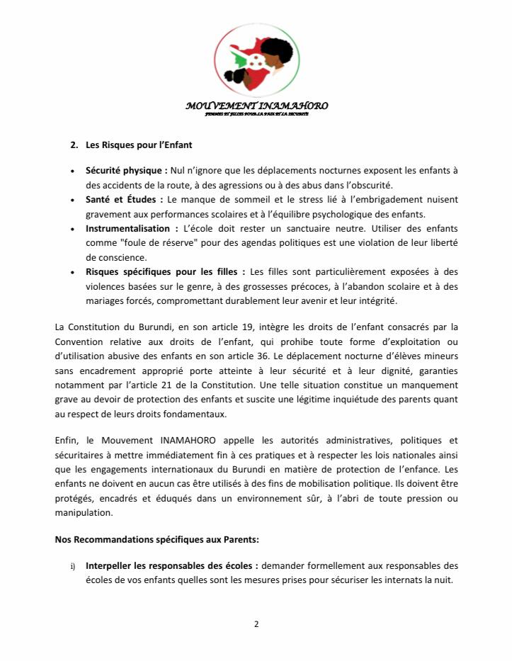 Inamahoro_Ba's tweet photo. #Burundi, Message du Mouvement INAMAHORO : les droits et la sécurité des enfants ne sont pas négociables
@UNICEF
@UNICEF_Burundi
@UNChildRights1
@acerwc
@CnddFdd
#DroitsDeLEnfant
#Éducation
#Paix https://t.co/5aAuZoNwZe