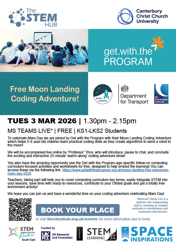 stem4sussex's tweet photo. 🌕Moon Landing Coding Adventure #MarsDay Special 3 Mar 1.30–2.15pm. A fun, interactive #coding adventure for ages 5–8! Help send a robot to the Moon with @gwtp_uk plus free follow-on classroom resources 👉🏽https://t.co/sIhBc7gPQF #Primary #Teachers #CodingForKids @STEMLearningUK https://t.co/yYIzgsFU0q