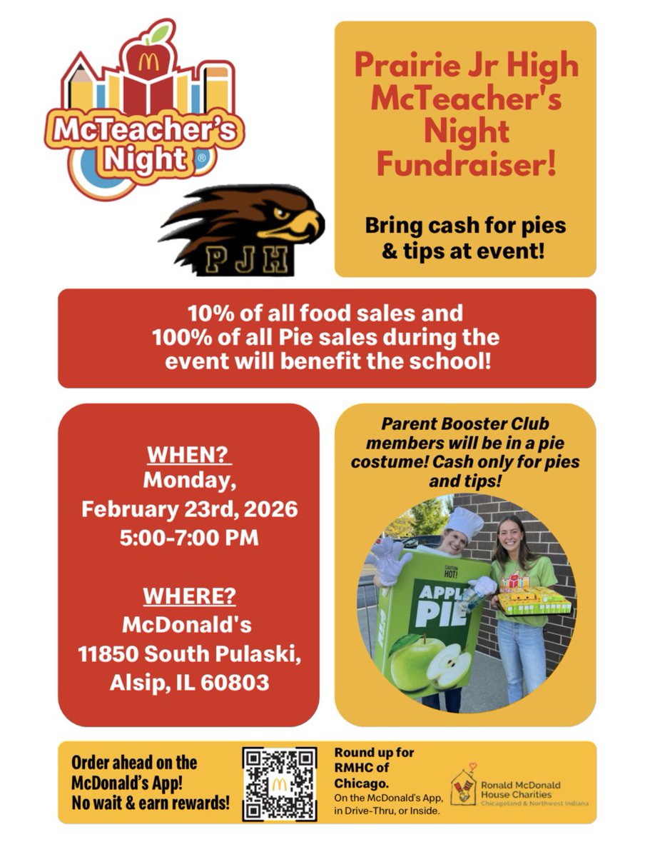 Come out tonight &amp; help support PBC! 🍟🍔🥧💵