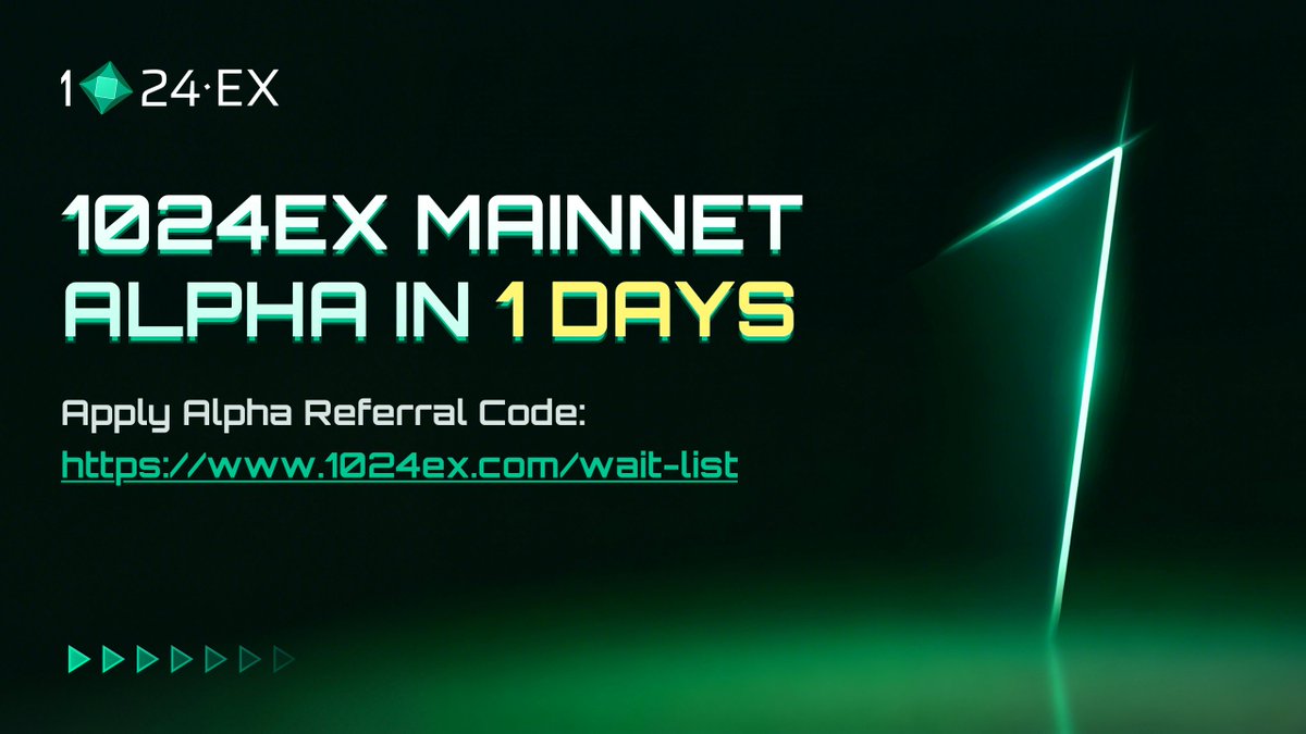 1024EX's tweet photo. T-24 hours.

1024EX Mainnet Alpha unlocks in 1 day.

Early access.
Real conditions.
Controlled risk.

🗓 Feb 24, 2026 — 6:00 PM PST

Referral-only entry https://t.co/u5r4Iy4Oo8 https://t.co/npaAdbAOsA