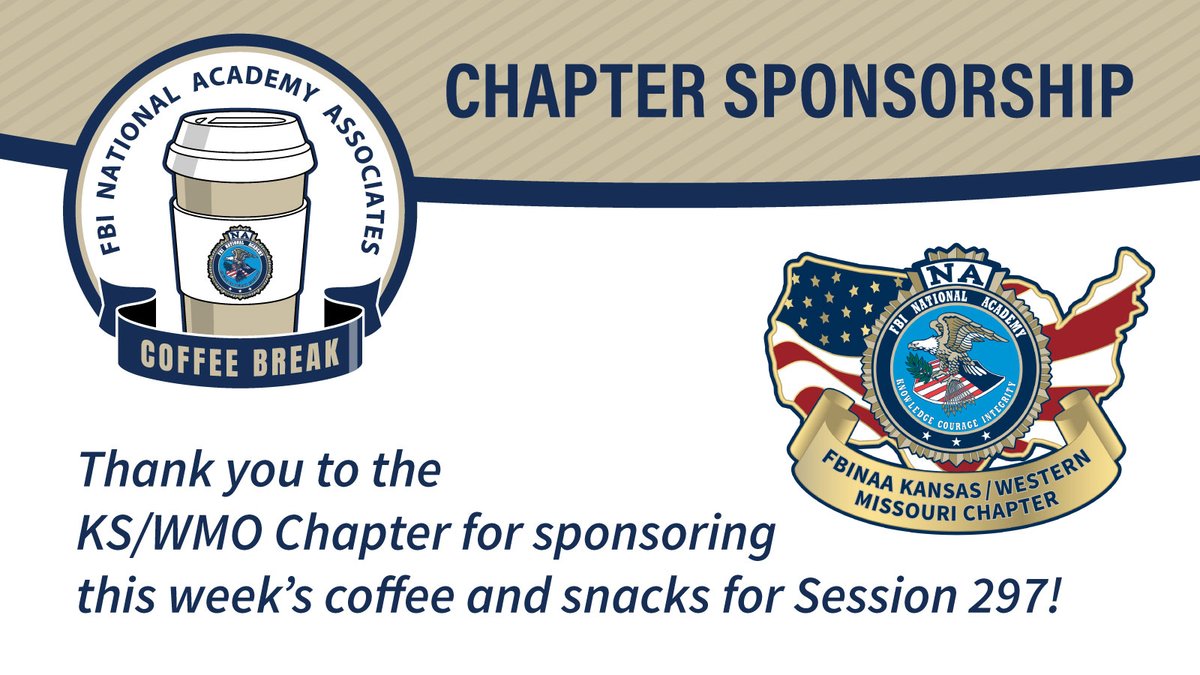 FBINAAQuantico's tweet image. Week 7 is off to a great start! ☕🍪 Huge thanks to the Kansas/Western Missouri Chapter for sponsoring snacks and coffee for our Session 297 students. Graduation is less than a month away! #FBINAA #CoffeeBreak #Session297