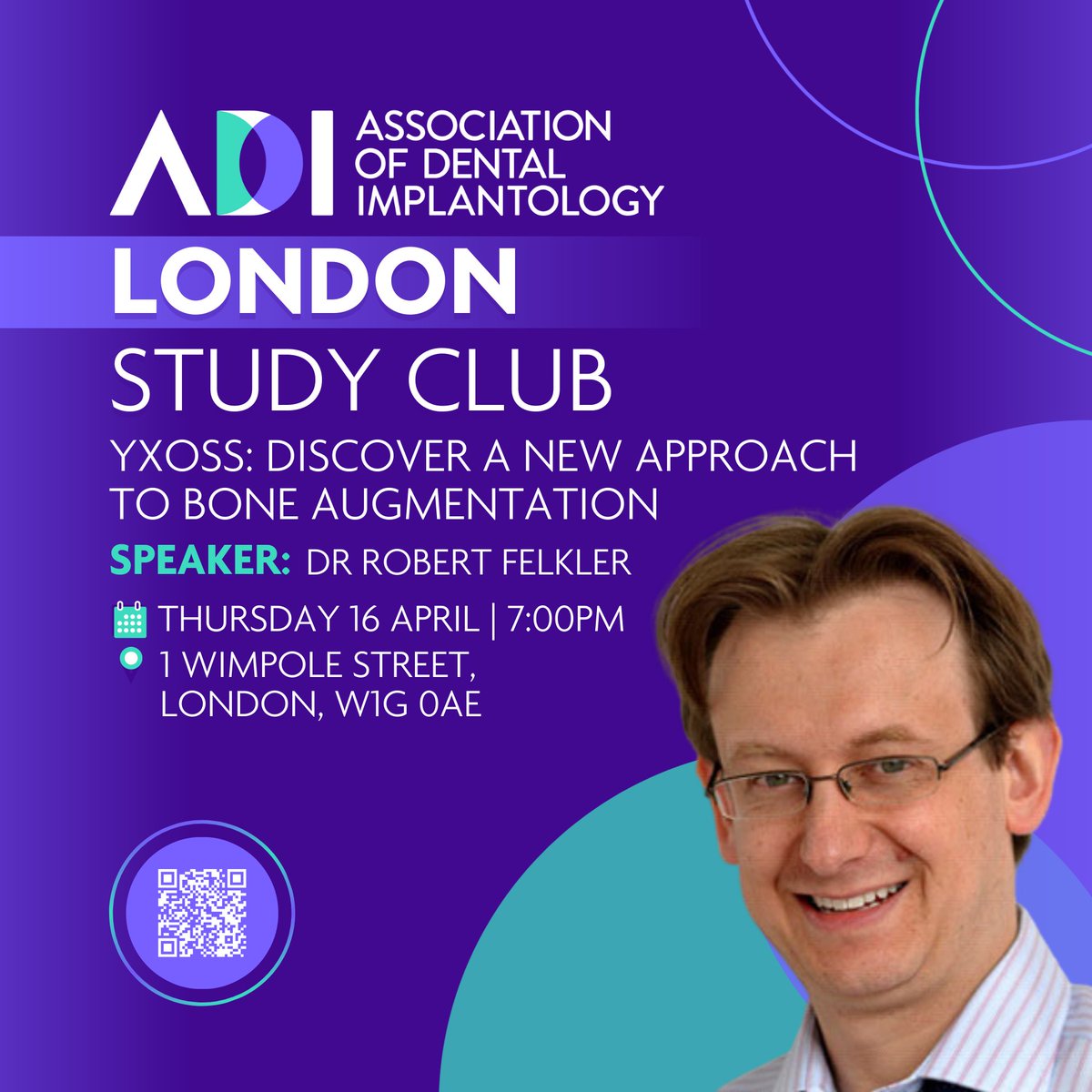 ADI_dental's tweet image. The London Study Club returns on 16 April 2026 with Dr Robert Felkler presenting Yxoss: Discover a new approach to bone augmentation, hosted by Dr Fiona MacKillop.
📍 1 Wimpole Street, London
⏰ Refreshments 19:00 | Lecture 19:30
🔗 ow.ly/9lb050YiS3w
 #OralSurgery #Dentist
