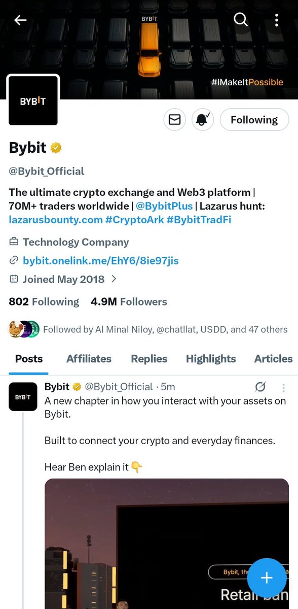 <a href="/Bybit_Official/">Bybit</a> A. Yes I follow <a href="/Bybit_Official/">Bybit</a> from my heart hope we hit 5 million x followers so soon 🧡
