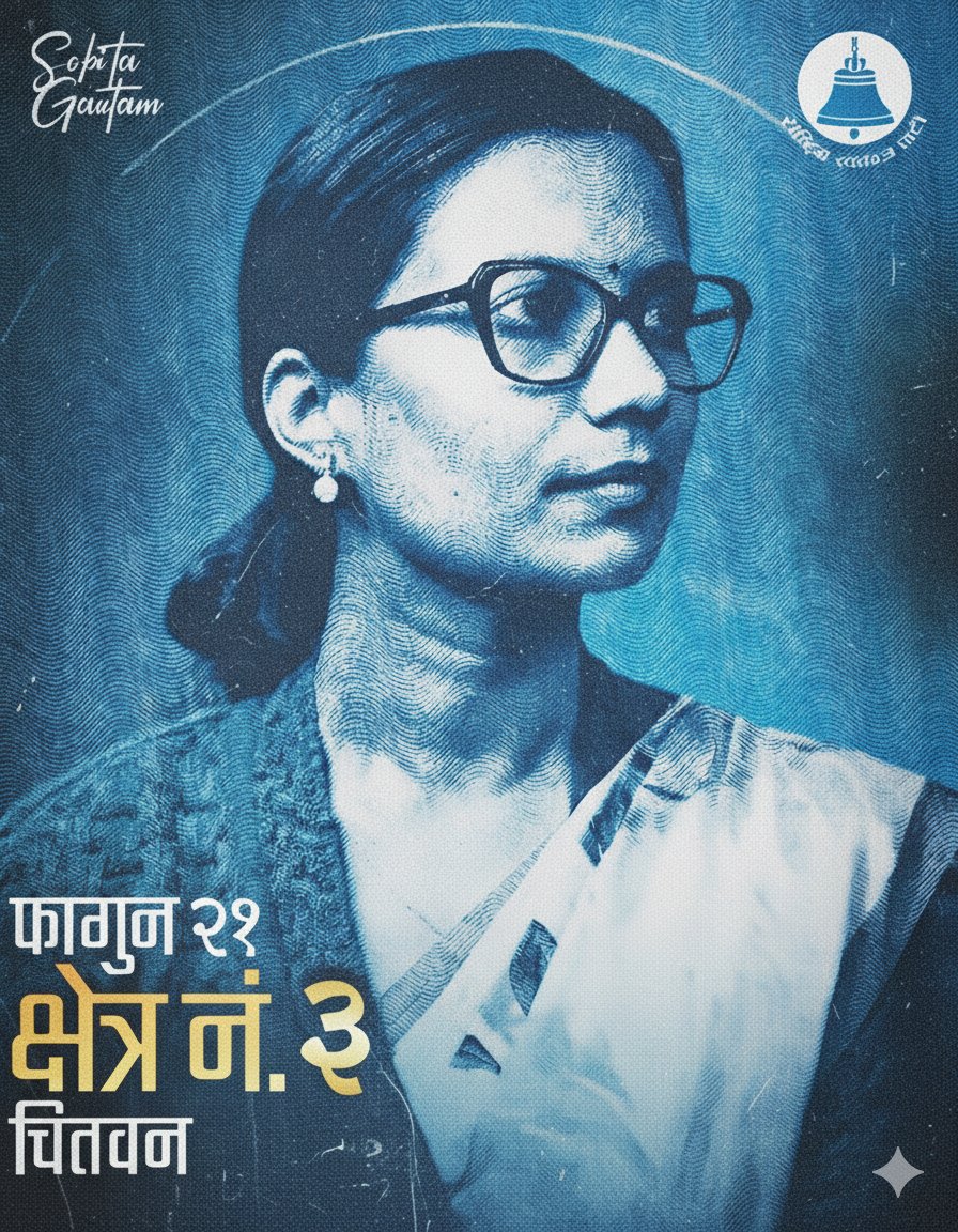 युवा पनि, महिला पनि, अनि अब्बल पनि...

मेरो अर्को समर्थन सोबिता गौतमजीलाई। जतिचोटि भेटघाट र कुराकानी गरेँ, उहाँमा उत्साह र परिपक्वता पाएँ।

मैले उहाँलाई समर्थन गर्नुका ३ वटा कारण छन्:

१. विगत ३ वर्षमा संसद र अन्तर्राष्ट्रिय तहमा गरेको युवा तथा महिलाको प्रतिनिधित्वले युवापुस्तामा