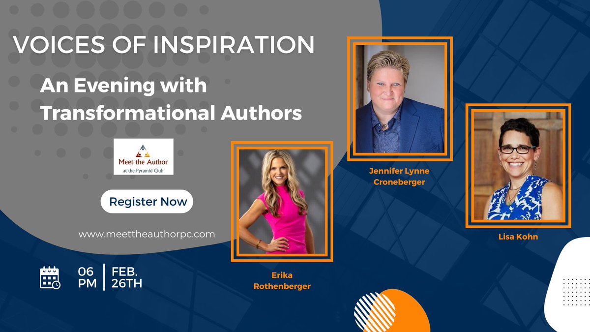 Next week, LIVE at the Pyramid Club - Voices of Inspiration: An Evening with Transformational Authors with Erika Rothenberger, Jennifer Lynne Croneberger and Lisa Kohn. Register at eventbrite.com/e/voices-of-in…