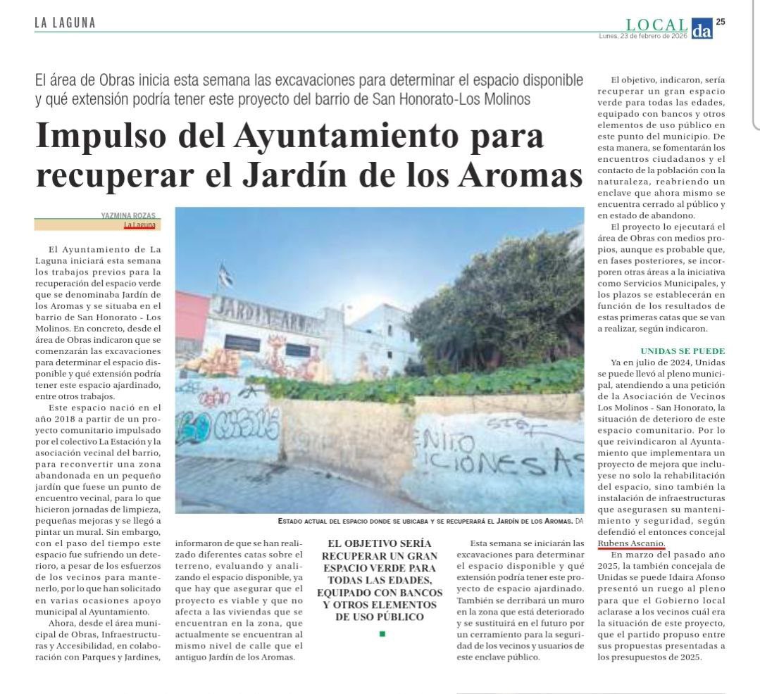 El Jardín de los Aromas en San Honorato parece que por fin será una realidad y nos reconocen nuestra labor de empuje durante estos años para lograrlo (Unidas se puede)