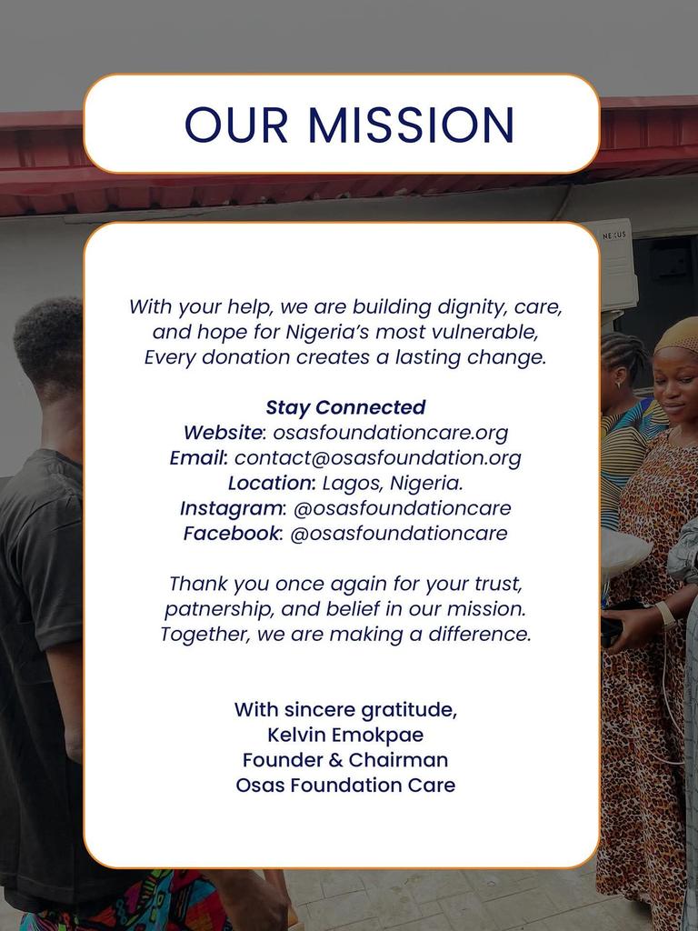 Osasfoundation's tweet photo. The entire Osas Foundation Care team extends our heartfelt gratitude for your generous support and love so far which has made a profound difference in the life of vulnerable children and family in Lagos, Nigeria. 

1/2 

#Carnaval2026 #Carnaval https://t.co/QF5xwJaRom