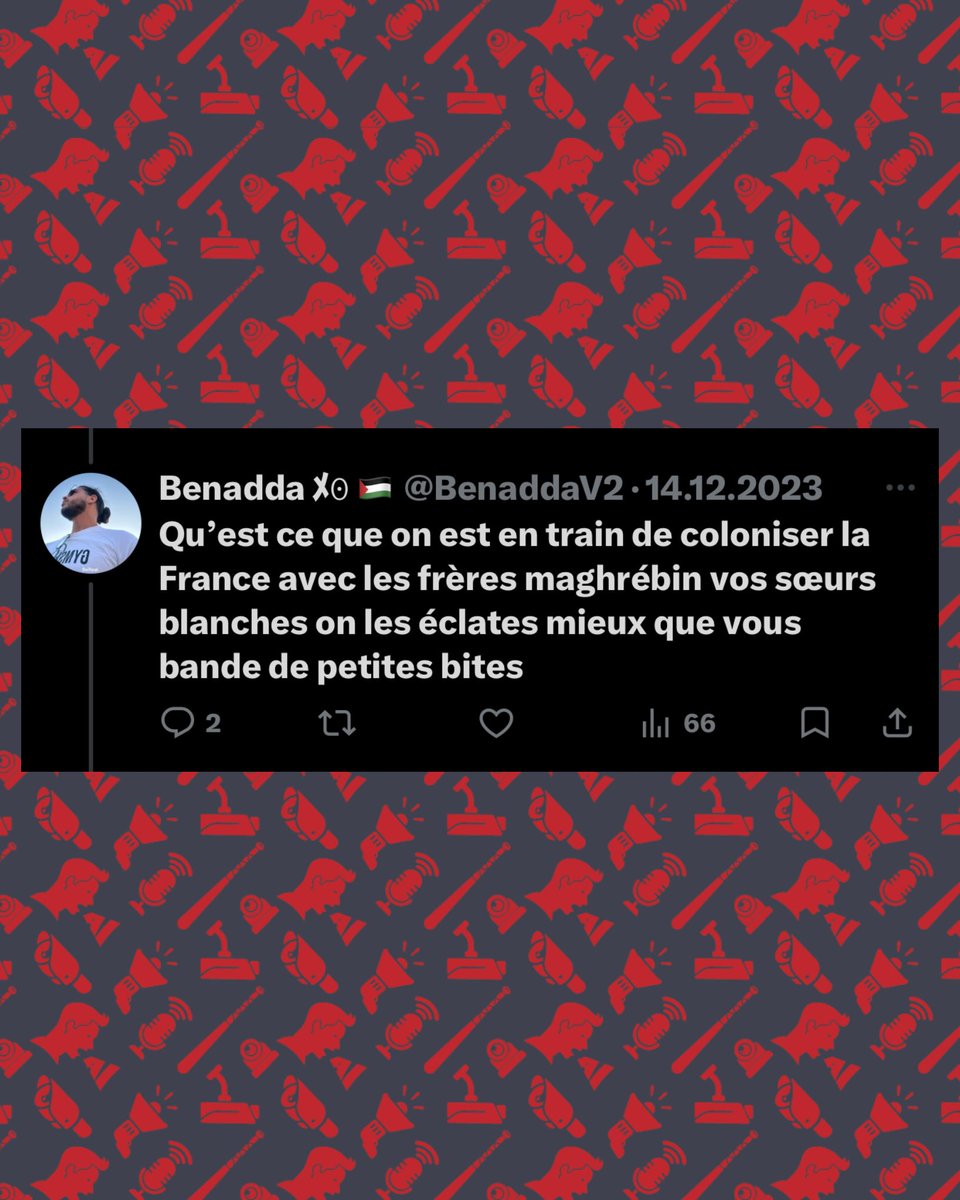 🚨💉 SIGNALEMENT : Benadda Harairia (<a href="/BHarairia/">Benadda 🇵🇸 ﾒ𝟶</a> <a href="/BenaddaV2/">Benadda ﾒ𝟶 🇵🇸</a>), Rouennais d’origine algéro-marocaine 🇩🇿🇲🇦, a été recruté il y a deux semaines en tant que coursier chargé du transport d’échantillons biologiques au sein de la société SangDétour (Rouen).

⚠️Sur son compte X, il publie