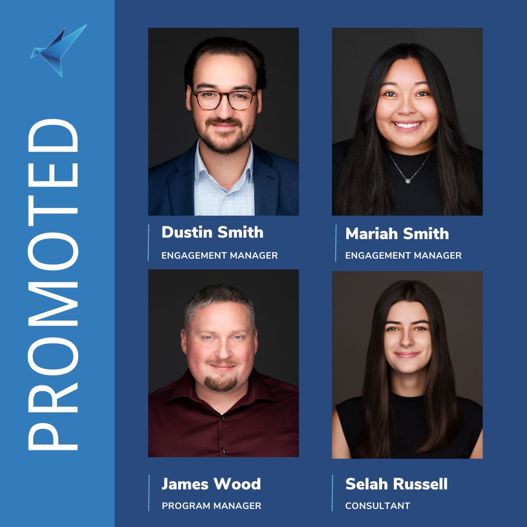 aminadconsult's tweet photo. We are excited to announce several well-deserved promotions at Aminad!

Dustin Smith and Mariah Smith have been promoted to Engagement Manager. James Wood has been promoted to Program Manager, and Selah Russell has been promoted to Consultant.

Congratulations to each of you! https://t.co/9llVPxYz5e