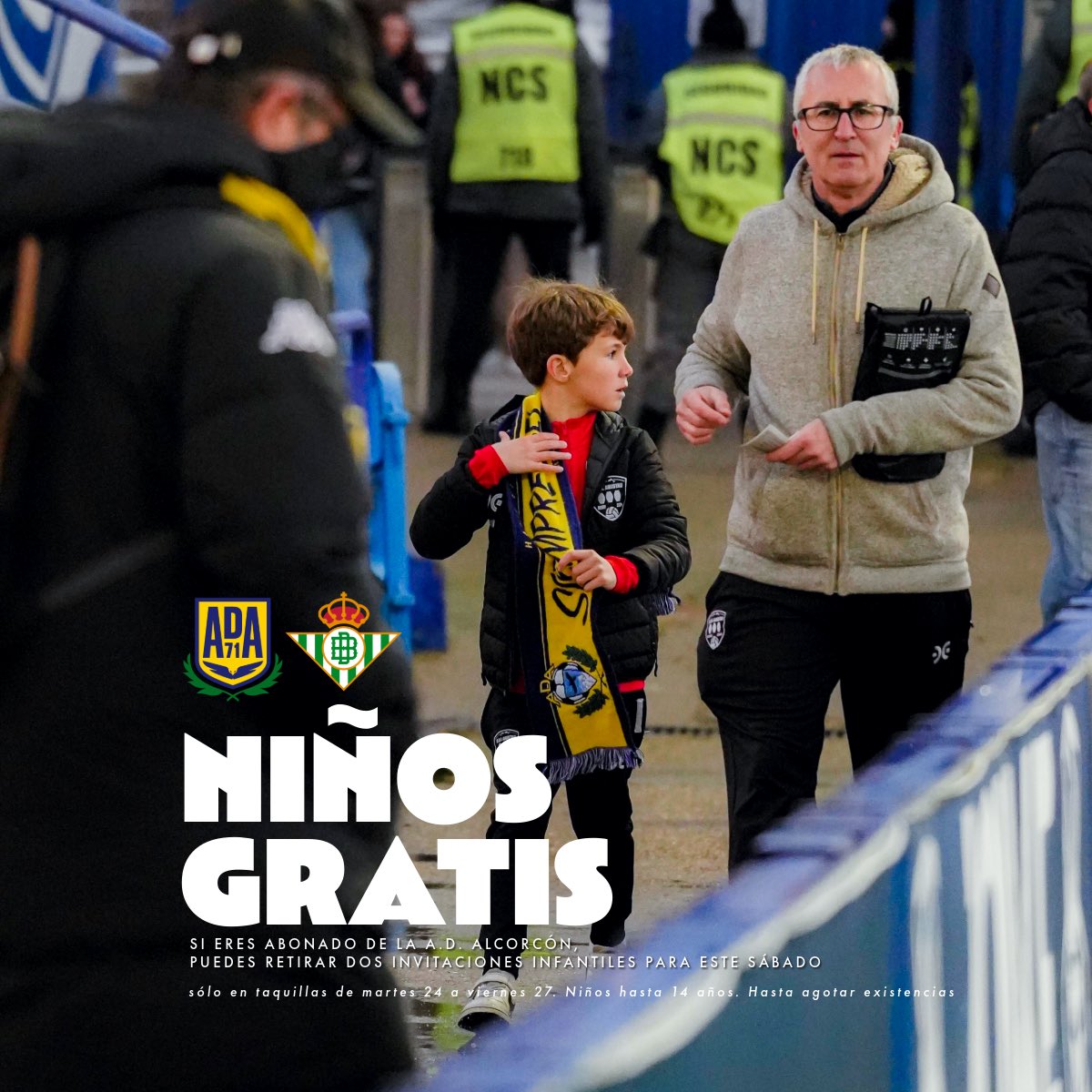 ¡Promoción para abonados este sábado! 💛

Si eres abonado del Alcorcón, te llevas dos invitaciones infantiles para el #AlcorcónBetisDeportivo

Desde este martes 24 hasta el viernes 27 pásate por las taquillas del estadio y recoge tus dos invitaciones, hasta final de existencias