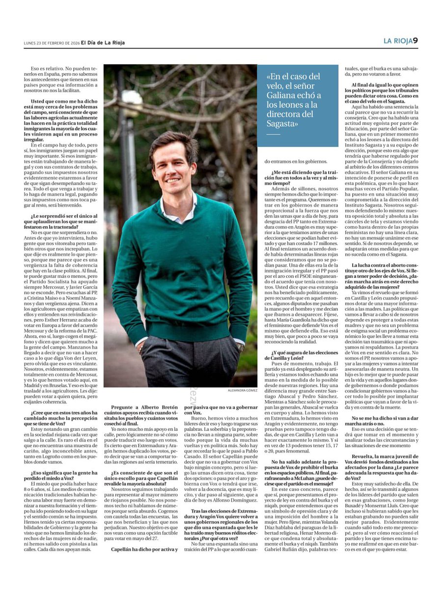 Entrevista a <a href="/AngelAldaPerez1/">Ángel Alda Pérez</a> en <a href="/ElDiaLaRioja/">El Día de La Rioja</a>:

“Capellán puede decir que no va a gobernar con VOX, pero si las urnas dicen otra cosa, o pasa por el aro o tendrá que irse”.