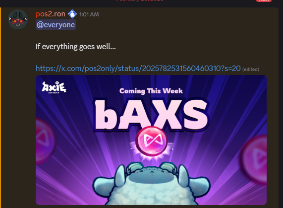 BIG NEWS FOR AXIE INFINITY

bAXS its coming this WEEK! if everything goes according to plan 

<a href="/AxieInfinity/">Axie Infinity</a> <a href="/Ronin_Network/">Ronin</a>