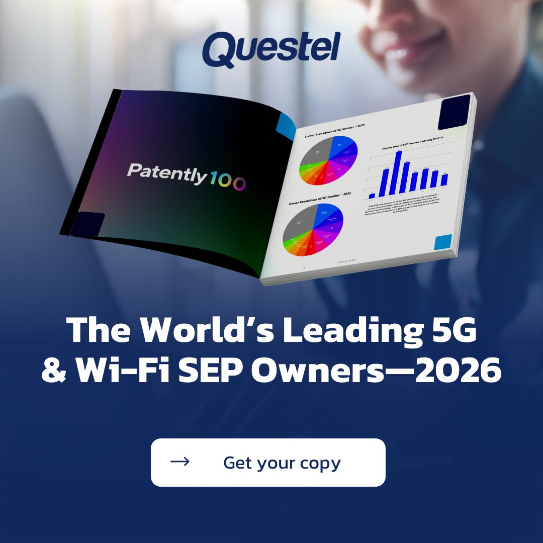 Questel_Group's tweet image. In collaboration with Patently, we’ve published 2 new #ebooks analyzing the world’s leading #patent owners in key connectivity standards:

🔹 The World’s Leading 5G SEP Owners—2026 
 questel.com/resourcehub/th…

🔹 The World’s Leading Wi-Fi Owners—2026 
 questel.com/resourcehub/th…