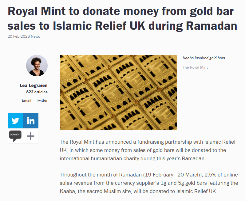 BasilTheGreat's tweet image. 🚨UK ROYAL MINT PAYS ZAKAT DURING RAMADAN

Sorry WHAT 😳‼️

The UK Royal Mint has announced a fundraising partnership with Islamic Relief in which money from sales of gold bars will be DONATED to them during Ramadan

The UK is now directly funding the Islamic takeover of the west