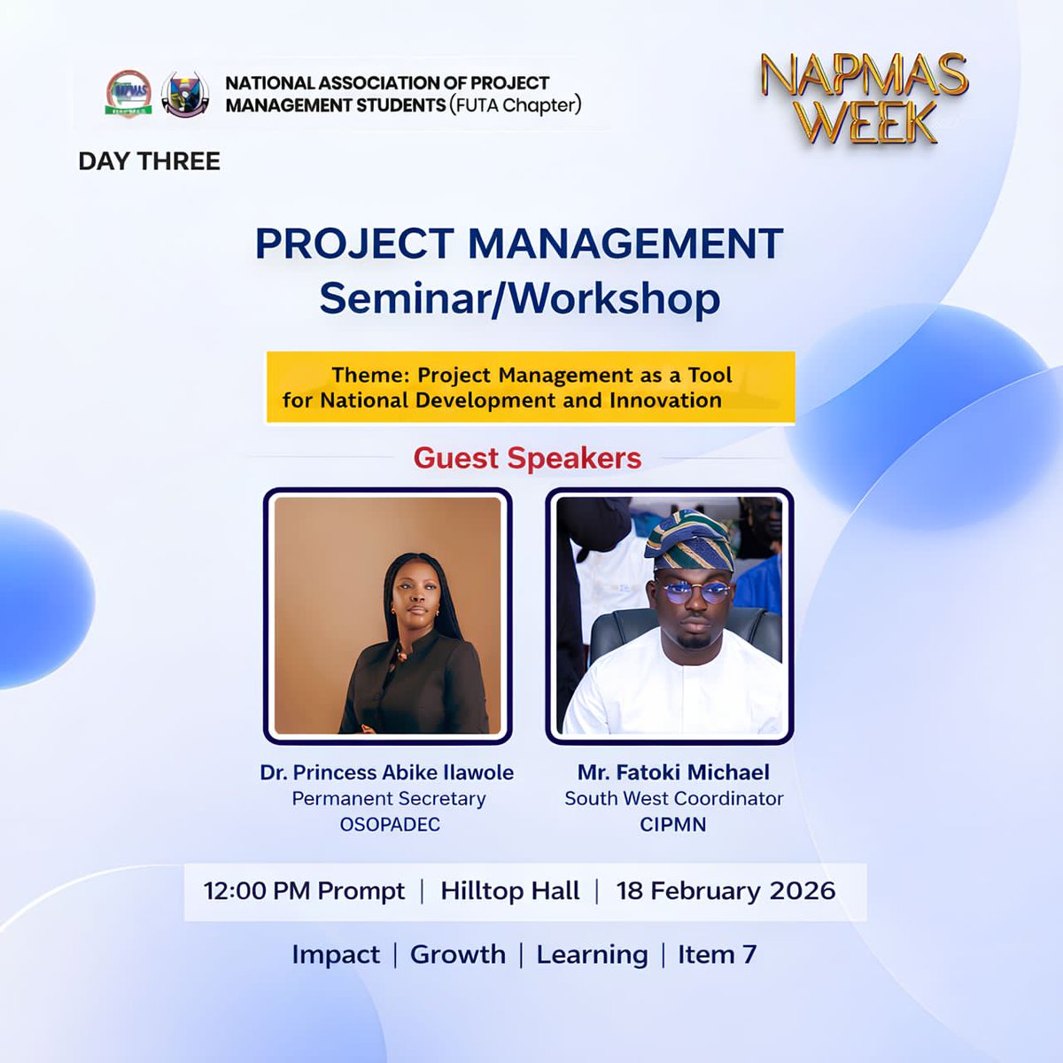 NapmasFuta's tweet photo. DAY 3 RECAP – Seminar &amp; Workshop 💼📊
The Project Management Seminar &amp; Workshop was insightful, engaging, and impactful.
From practical discussions to valuable professional insights,strengthened our knowledge and prepared us further for real-world project management challenges. https://t.co/GJL6ChQ9ht