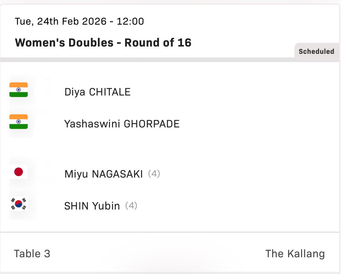 team_miyuu's tweet photo. #SingaporeSmash 2026 🇸🇬
2/24スケジュール🏓
本日もよろしくお願いいたします🙇
13:00〜ダブルス
21:20〜シングルス
#長﨑美柚
#木下アビエル神奈川
#RYOYO
#MIZUNO
#トラスコム
#ベイハウスサービス
#phiten https://t.co/iG1iJIiKk1
