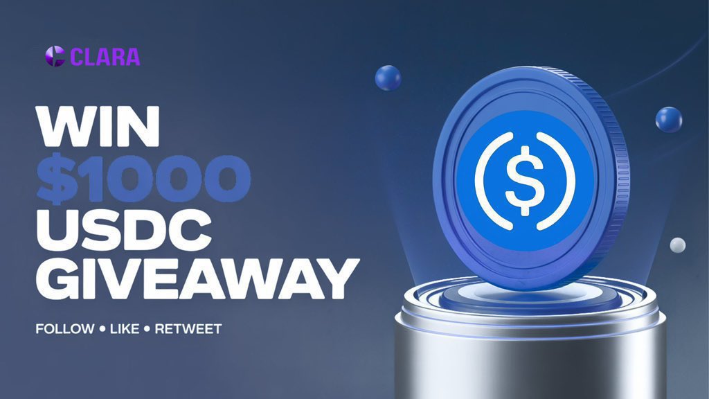 $1000 in $USDC Arc giveaway 

- Follow <a href="/clarachainxyz/">Clara Chain</a> 
-Retweet +Like ❤️ 
-Comment WL address 

Winners will be selected randomly!