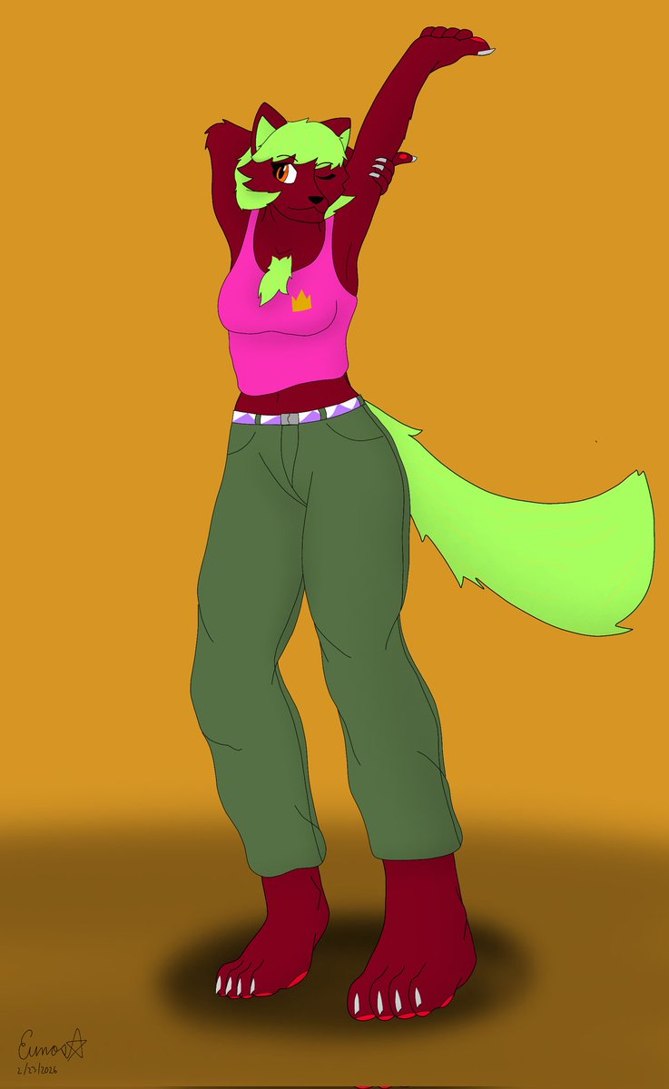 Strawberry getting ready for the day starting with a stretch.