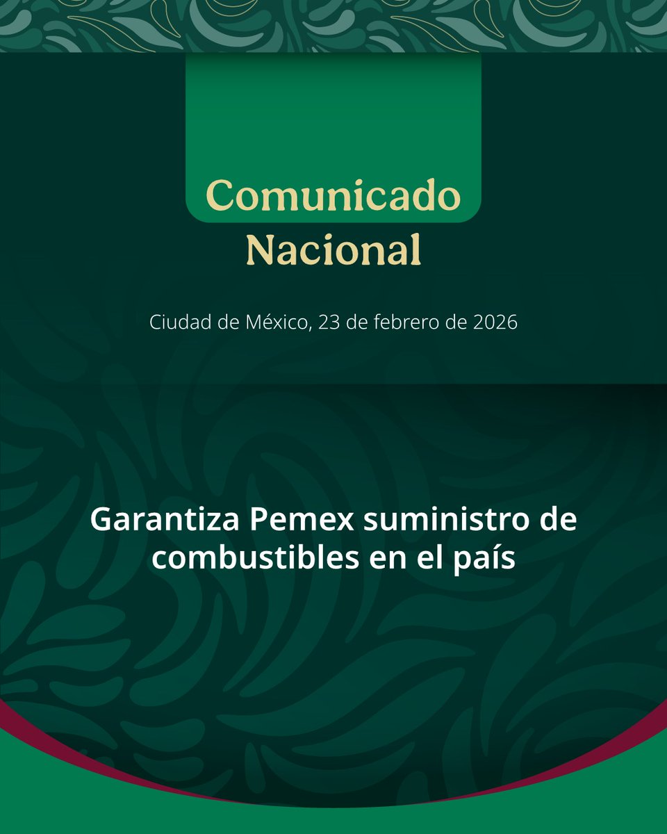 📍Garantiza Pemex suministro de combustibles en el país.

Comunicado nacional: pemex.com/saladeprensa/b…