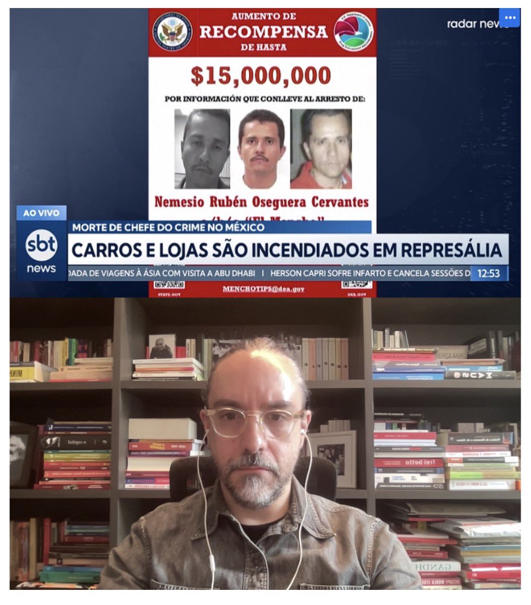DefenseAmericas's tweet photo. Participei, ao vivo, no SBT News em matéria sobre a narco-violência no #México. Boa oportunidade para explicar porque a tática de decapitar cartéis não enfraquece o narcotráfico como um todo, porque essa operação tem toda a pinta de ser resposta à pressão de #Trump e porque as nossas facções não são os cartéis de lá! 

#elmencho #narco #cartelJNG