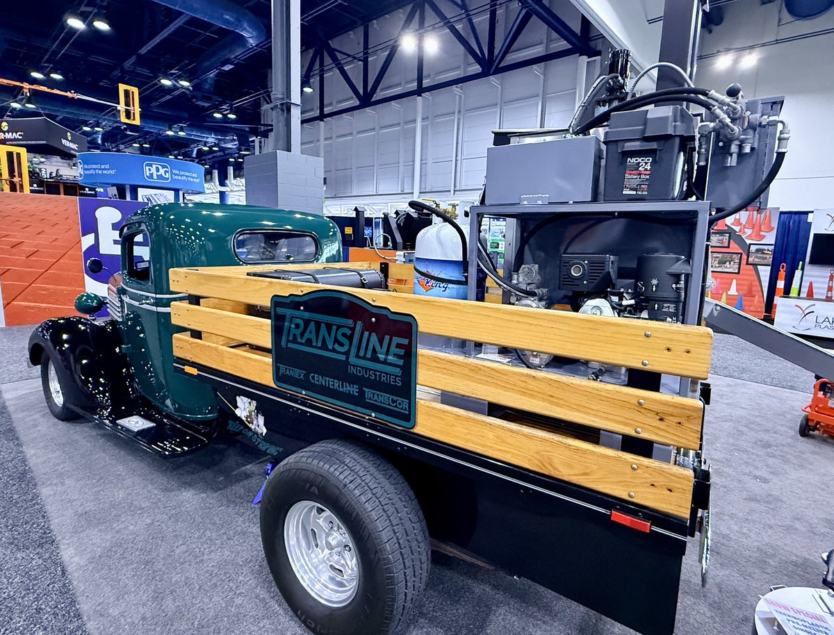 Trantexinc's tweet photo. What could possibly surpass a single 720 lb Premelter in the rear of a 1937 GMC such as this? If you're attending ATSSA 2026, we invite you to visit booth #243 for a closer look. We’ll see you later in the afternoon at 4:00 o'clock for Happy Hour at our booth. #atssa2026 https://t.co/T5oqonaPcr