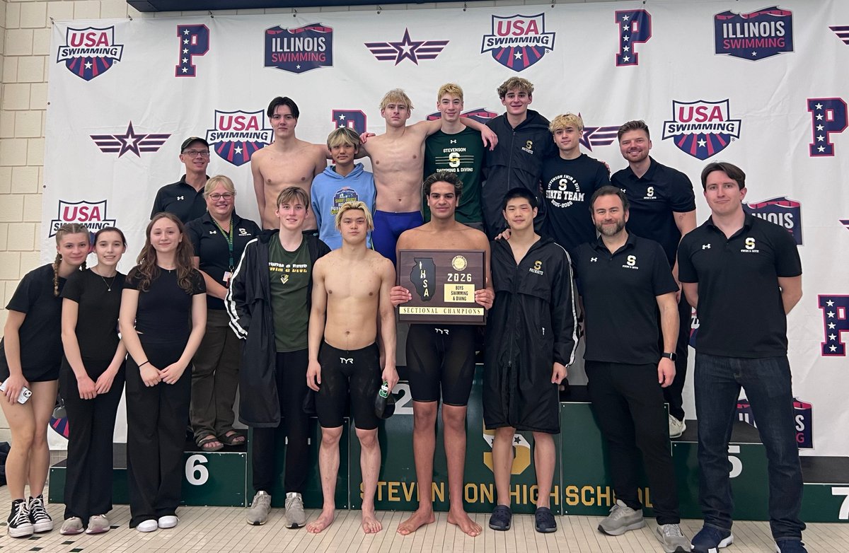 SHSPatRiot's tweet photo. Congratulations to our Boys' Swimming and Diving team who won the IHSA Sectionals this past weekend. The Patriots qualified for State and will head to the FMC Natatorium on Friday for the preliminary rounds. @shspatriot @stevensonhs #ihsa #sectionalwin #hsboysswimming https://t.co/ebGJIOs5eV