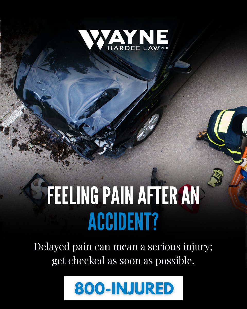 HardeeWayne's tweet photo. Feeling pain after an accident? 🚑
Delayed pain can signal a serious injury — don’t wait to get checked.
Your health comes first, and your case depends on early action.

📞 800-INJURED

#PostAccidentPain #GetCheckedOut #WayneHardeeLaw #InjuryAwareness https://t.co/2JEngqdBkN