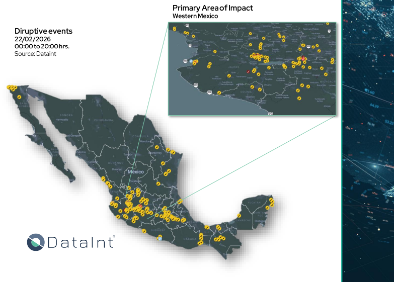 CdigoMXdigital's tweet photo. 🔴Hasta las 20:00 horas de ayer, 22 de febrero, la plataforma #Dataint contabilizó más de 190 incidentes disruptivos asociados al crimen organizado durante el domingo, la mayoría presuntamente ligados al #CJNG. Consulta el mapa público interactivo en: https://t.co/M0liK6hMjf https://t.co/PWbV6Kq87j