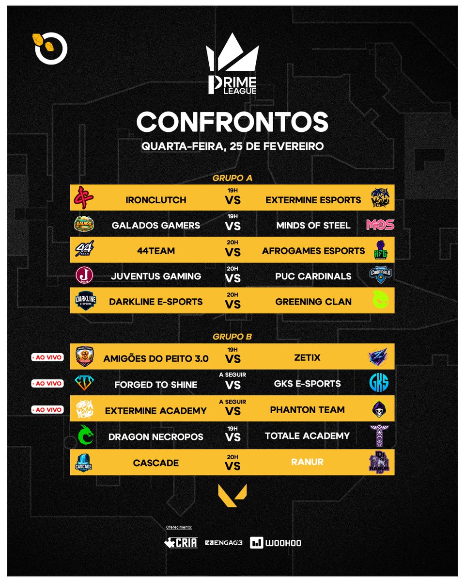 #VALORANT - Eai seus baludos, amanhã voltamos com a VALORANT PRIME LEAGUE!! IHUUULL

Muitos jogos e muita trocação ao VIVO para vocês, a partir das 19hrs.

🟣twitch.tv/ligagg_ 
🔴youtube.com/@ligagg/streams

Jogos AO VIVO - Amanhã:
19hrs <a href="/MOS_oficial_/">Minds of Steel</a> x <a href="/darklineesports/">DarkLine E-SPORTS</a> 
A