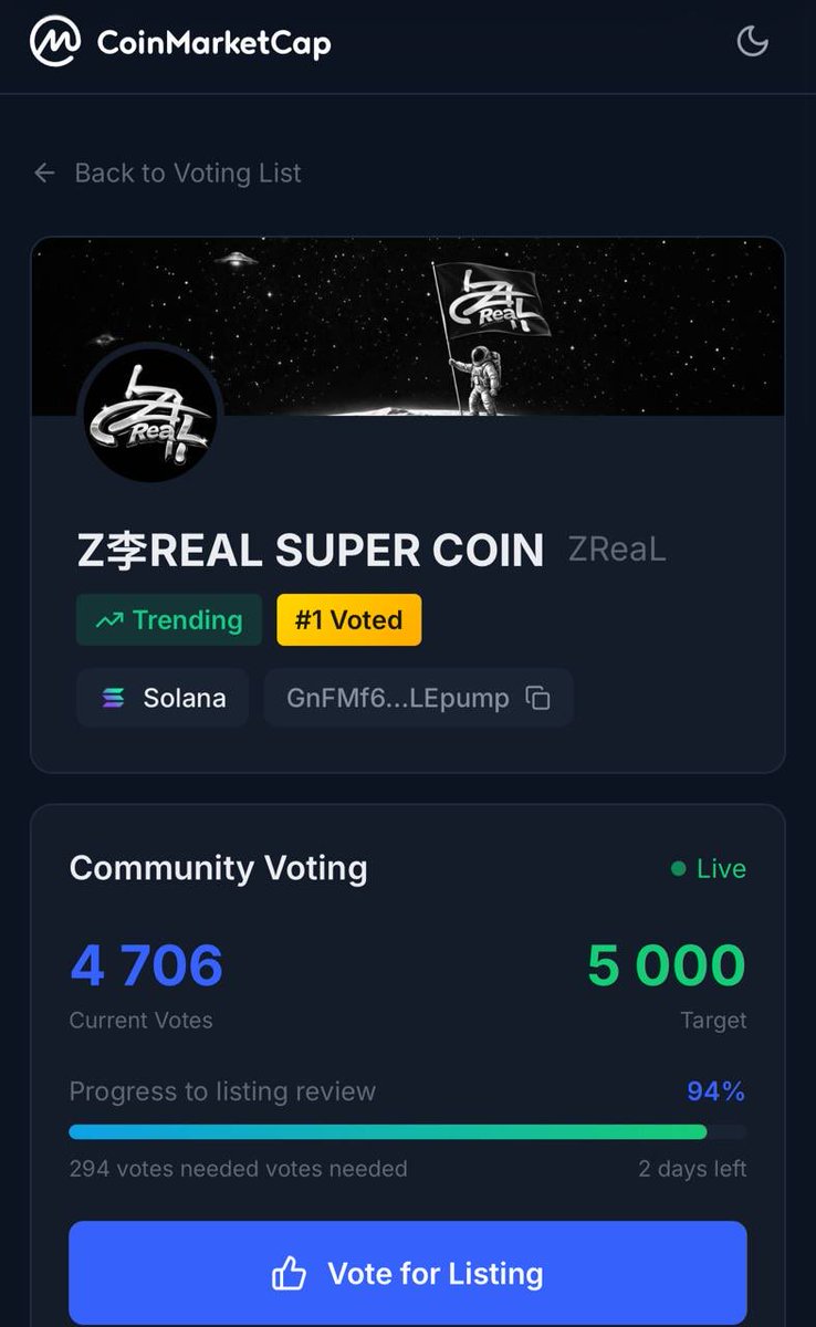 trivediweb's tweet photo. $ZReaL の CoinMarketCap 上場投票が開始されました。
もし応援していただけるなら、
ぜひ1票をお願いします。
🗳️ 投票はこちら
https://t.co/ulLr3LMIce
#ZReaL https://t.co/jW9WdOZQ1P
