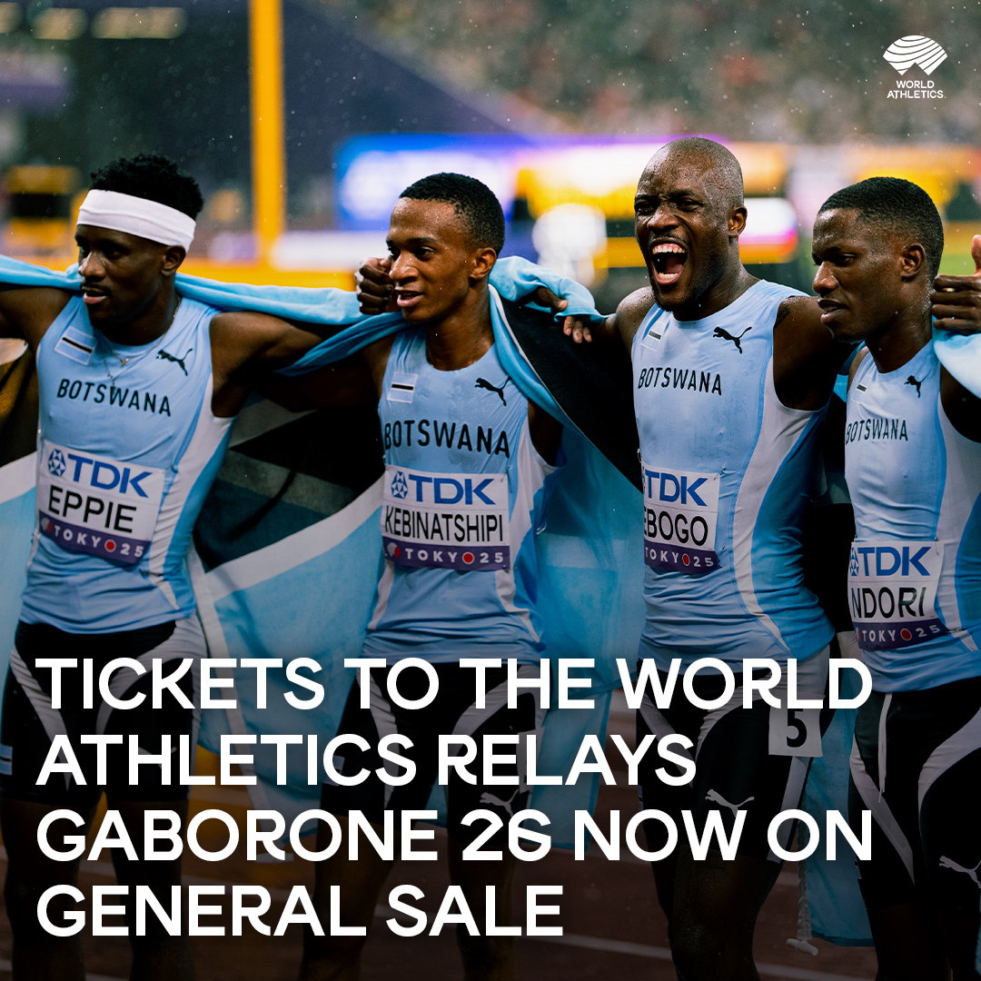 Get your tickets for the #WorldRelays now ‼

On 2-3 May 2026, the Botswana National Stadium will host the world’s fastest sprinters in this historic event – the first time this global championship has been held on African soil 🔗 bit.ly/4kQcb0v