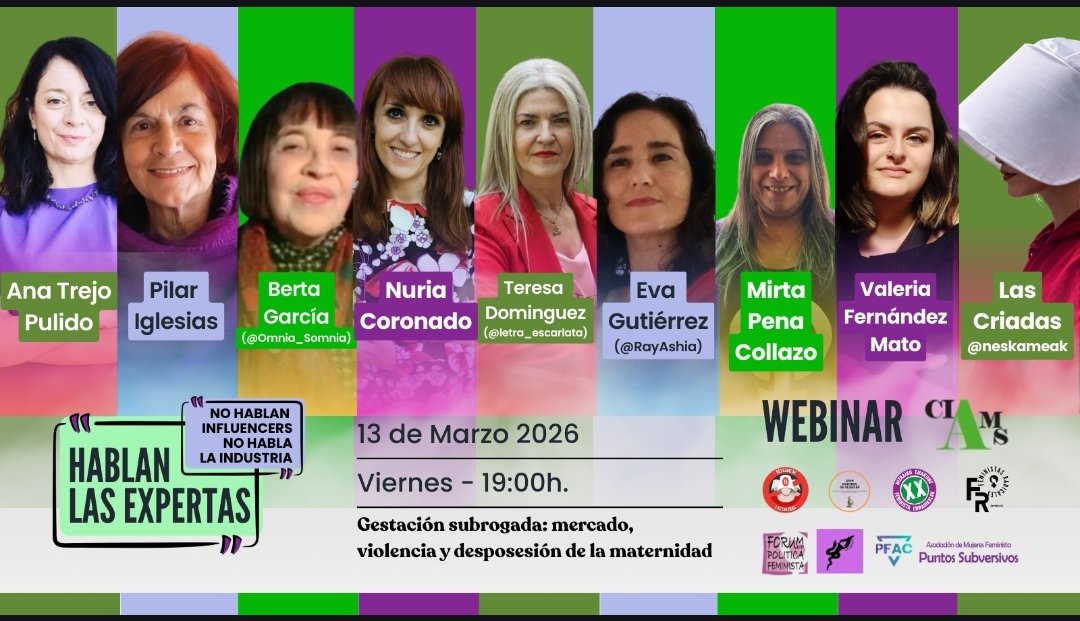 #Gestaciónsubrogada, mercado, violencia, desposesión de la maternidad

📍 Viernes 13 marzo, 19h

Inscríbete aquí 👇us02web.zoom.us/webinar/regist…
.