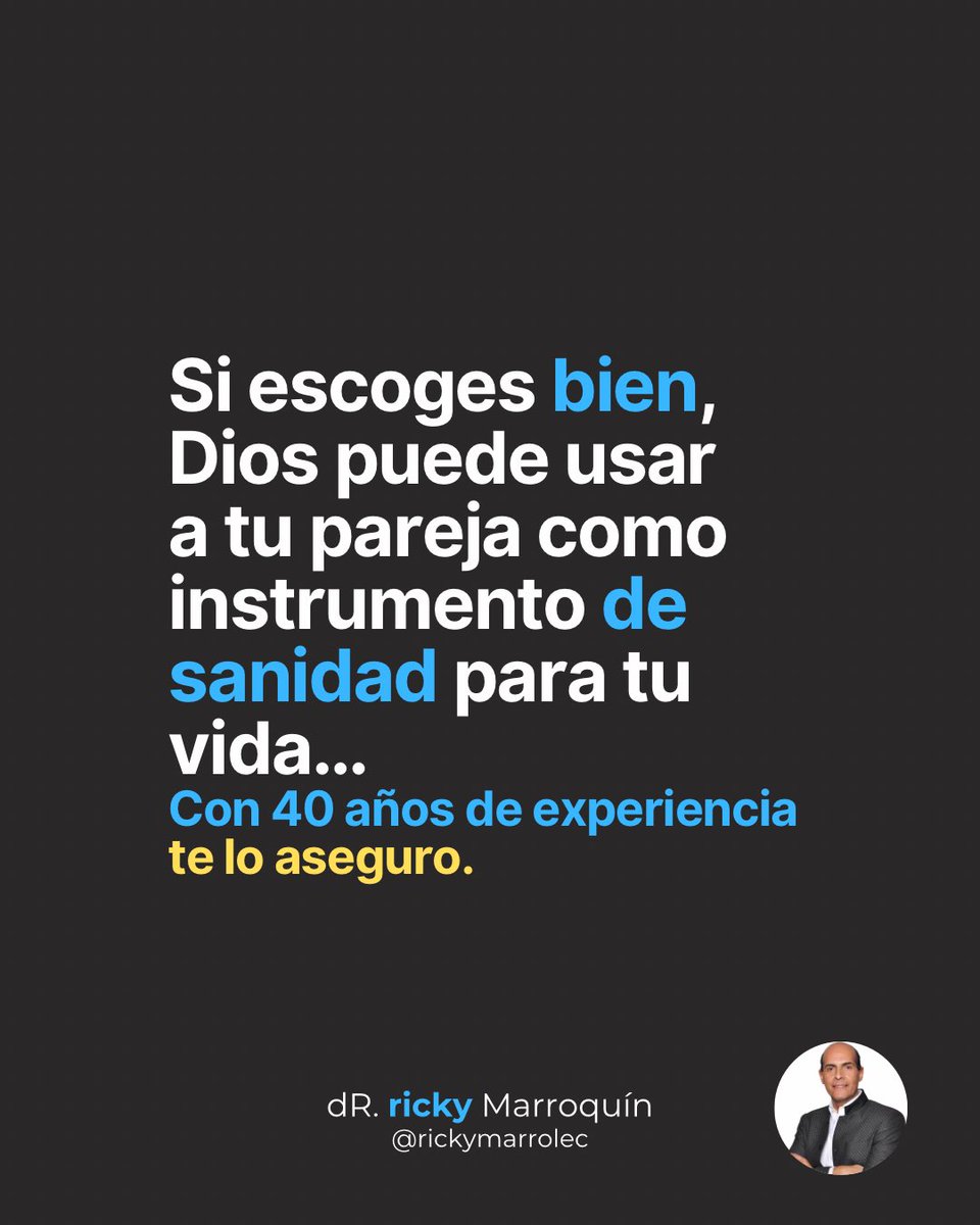 rickymarrolec's tweet photo. Este fin de semana asistí a una hermosa boda, novios felices, ambiente perfecto, mucha inversión en los detalles de la ceremonia y la fiesta. Ustedes vieron las fotos que publiqué con mi esposa.
Pero durante la ceremonia, este pensamiento me vino a la mente y se los comparto. 

Para marido o esposa, ESCOGE BIEN, porque no solo te casas con una persona…
te casas con un sistema, una cultura, una familia y un futuro. 
Te casas:
Con sus heridas.
Con sus patrones.
Con su nivel de carácter.
Con su forma de amar.

Porque, en Dios, el matrimonio no es un “premio” para hacerte feliz.
Es un altar para transformar tu carácter a la imagen de Cristo.

Y Dios puede usar a tu pareja como instrumento de sanidad…
o como un amplificador de tus traumas, si no escoges bien.

Mis 40 años de experiencia matrimonial certifican totalmente este consejo. 

Solteros, por favor….PREPÁRENSE  BIEN PARA PODER ESCOGER BIEN. 

¿Alguien de los casados por aquí secunda este consejo?
