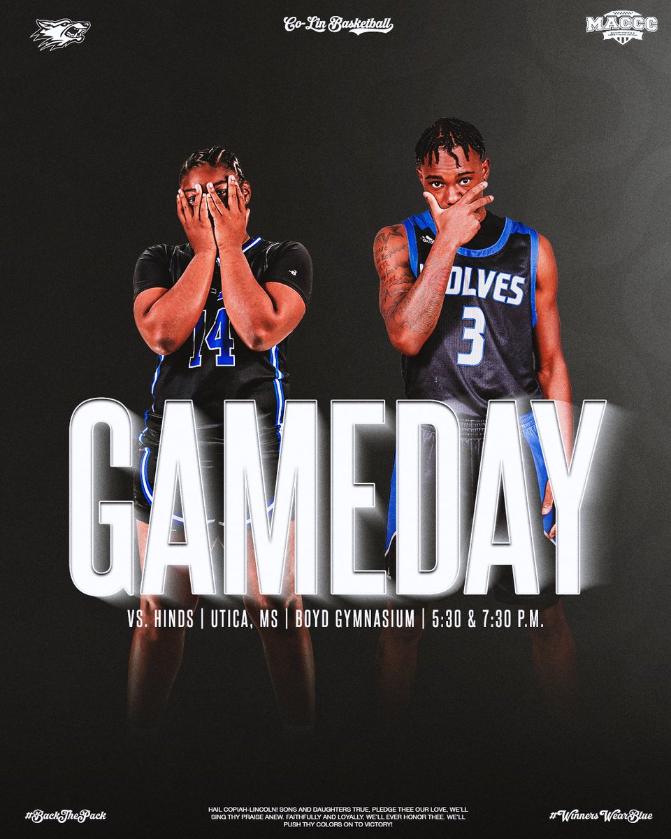 colinathletics's tweet photo. The Lady Wolves and Wolves hit the road today to face off against the Lady Bulldogs and Bulldogs to start the last full week of MACCC play!

#BackThePack 

🆚 Hinds
⏰ 5:30 p.m. &amp; 7:30 p.m.
📍 J.D. Boyd Gym (Utica)
🎥 https://t.co/SUVwrB5Qw1 https://t.co/CgQizjdPdF
