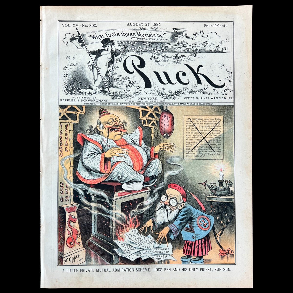 By the 1880s, Chinese American temples were sufficiently familiar to the public imagination to serve as an effective visual basis for political satire.

Yet, however, the imagery was often not rooted in ethnographic realism; it remained a caricature of Western fantasy. 🧵