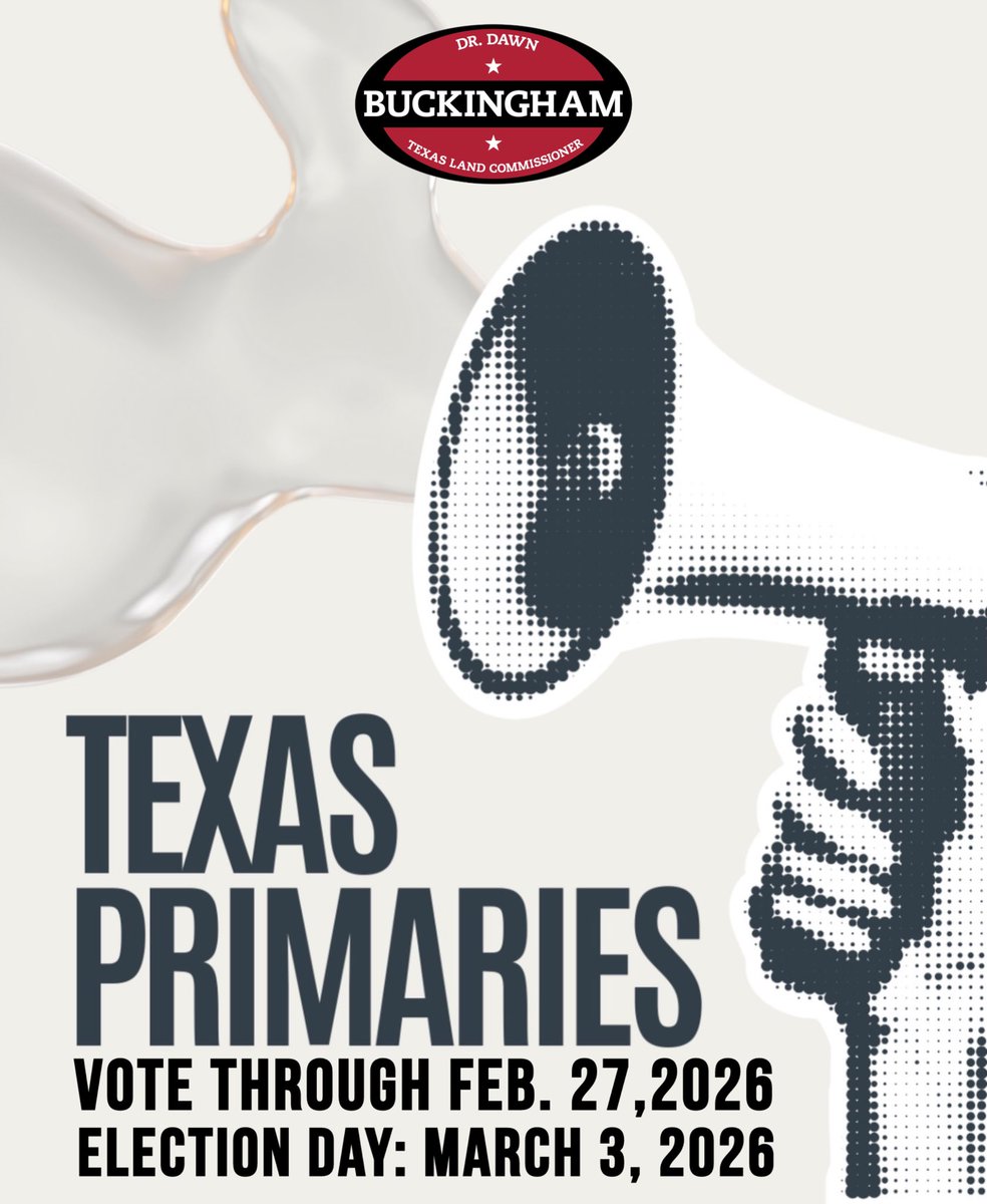 DrBuckinghamTX's tweet photo. Our republic depends on engaged citizens. Texas Primary Early Voting runs through February 27, 2026 — make a plan and cast your ballot. #GoVote #KEEPTEXASRED https://t.co/Ioj5ZFVEYC