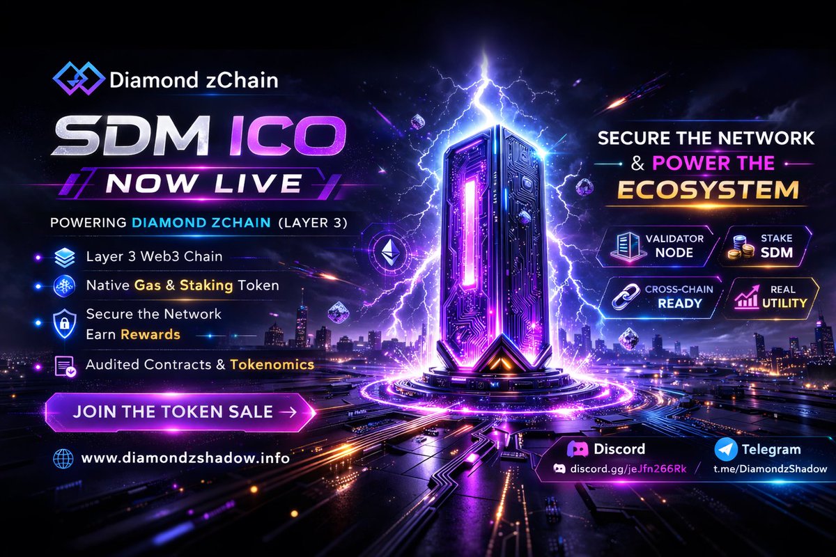 DiamondzShadoM's tweet photo. DiamondZ Shadow (https://t.co/9GpACh9pd4) is a next-generation decentralized ecosystem powered by DiamondZ Chain and the SDM token. Built for scalability, security, and real-world utility, SDM fuels transactions, staking, rewards, and ecosystem growth. Our mission is to deliver high-speed blockchain innovation with sustainable tokenomics and long-term community value.

Website: https://t.co/LyE2xCRX4t