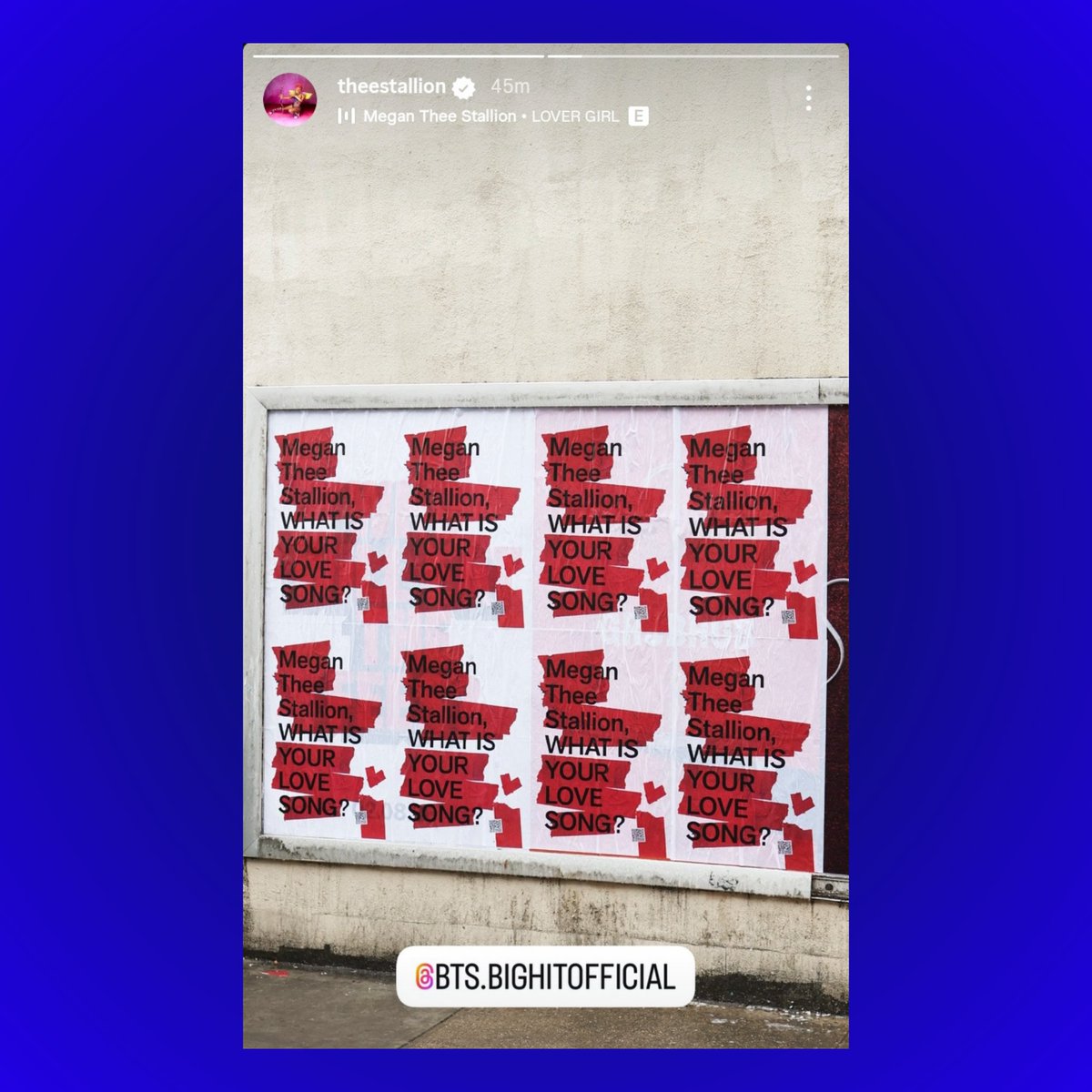 Megan Thee Stallion, as always, showed love and support to BTS by sharing her song under “What Is Your Love Song?” and tagging them on Instagram.