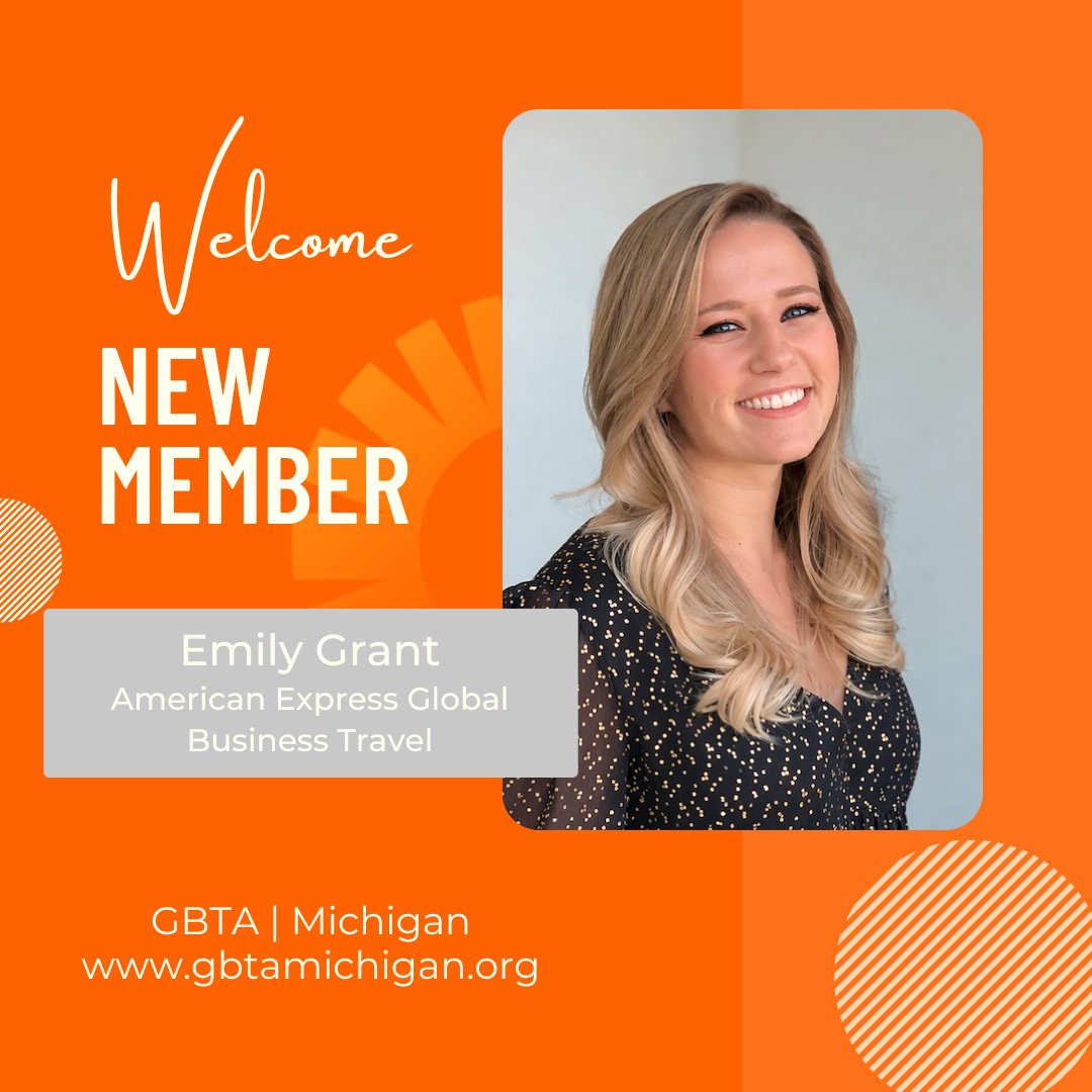 GBTAMichigan's tweet photo. Welcome #NewMember Emily! 👏

Enterprise Sales Manager at American Express Global Business Travel, supporting MI &amp; IN. Proud MSU alum and excited to connect with GBTA Michigan!

#GBTAMichigan #BusinessTravel #CorporateTravel #TravelIndustry #AMEXGBT https://t.co/S8sZwHeILG