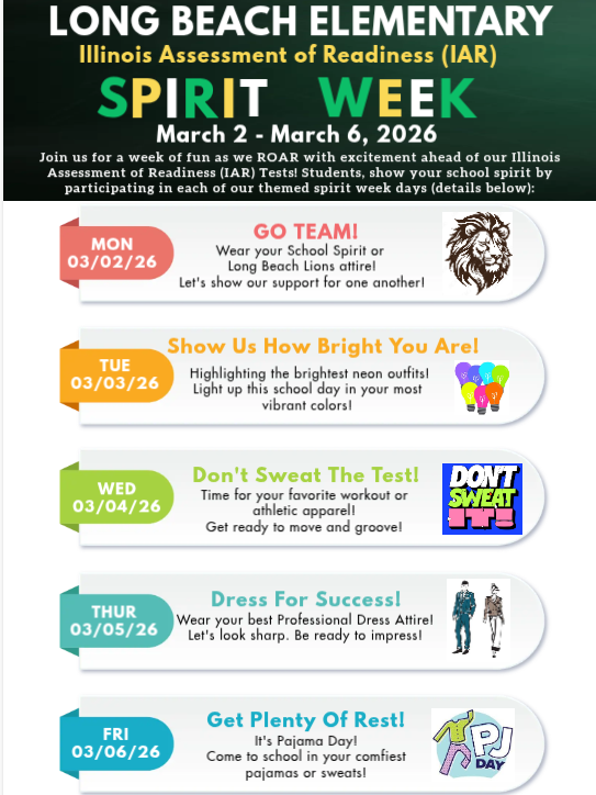 308LongBeach's tweet photo. 📣✨ IAR Spirit Week — March 2–6! ✨📣
Let’s show our encouragement and school spirit as our students do their best on the IAR! 💙
We’re cheering on all our amazing learners at Long Beach Elementary — you’ve got this! 💪📚
Join the fun all week long https://t.co/PGAeYWvz4e