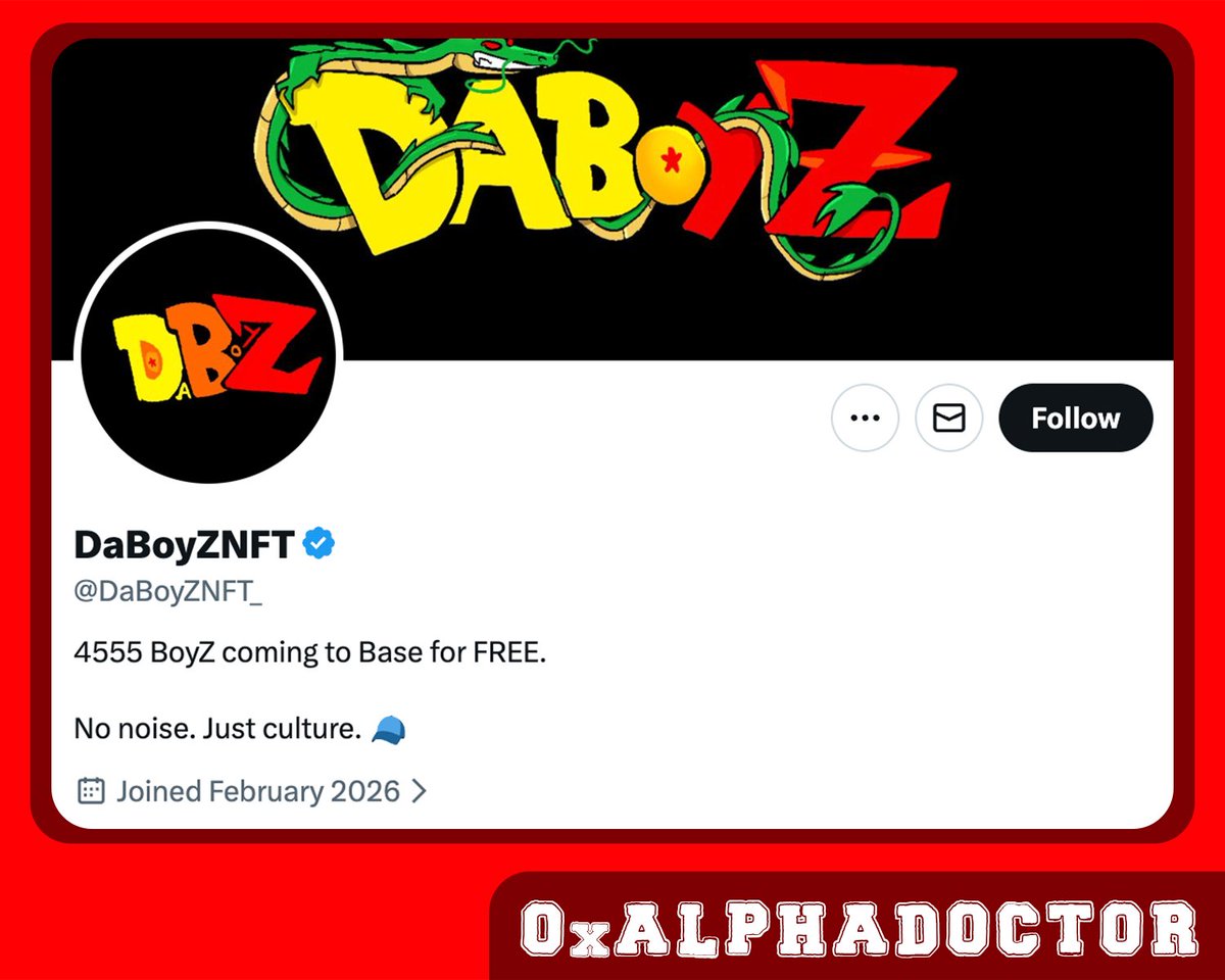 0xAlphaDoctor's tweet image. 🚨 Very Early Free NFT Alpha:

𒀸 @DaBoyZNFT_ 
      Freemint ⊹ 4555 ⊹ BASE

Like + RT + Drop wallet for WL chance.

Turn on notis here: @0xAlphaDoctor 🔔
